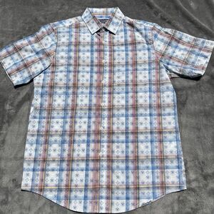 Club Room Shirt Mens Small Short‎ Sleeve Blue Geometric Print Minimal To No Wear